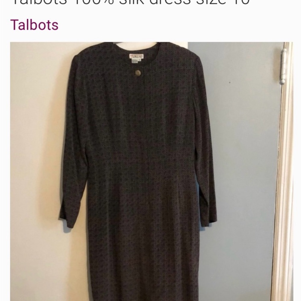 Talbots Brown Print Long Sleeve Silk Dress